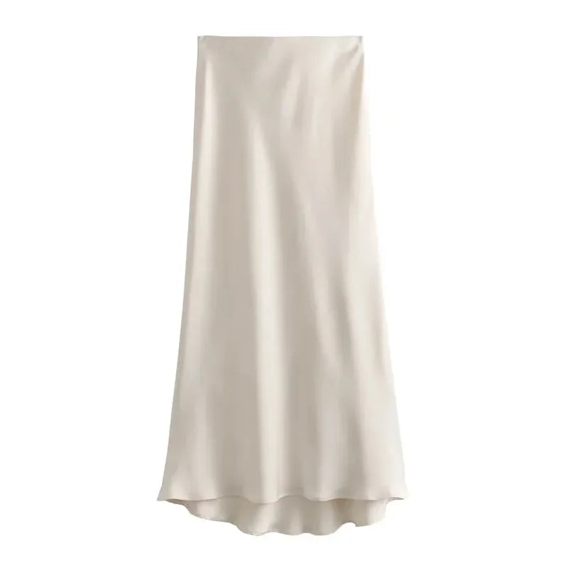 Elegant Satin Midi Skirt