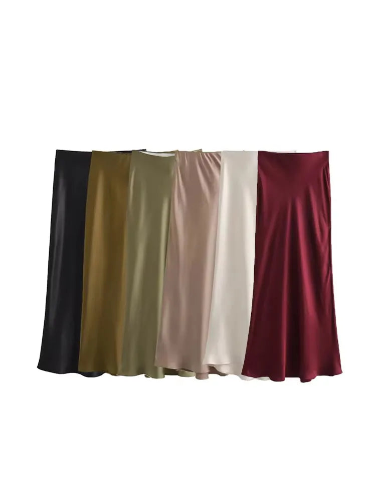 Elegant Satin Midi Skirt
