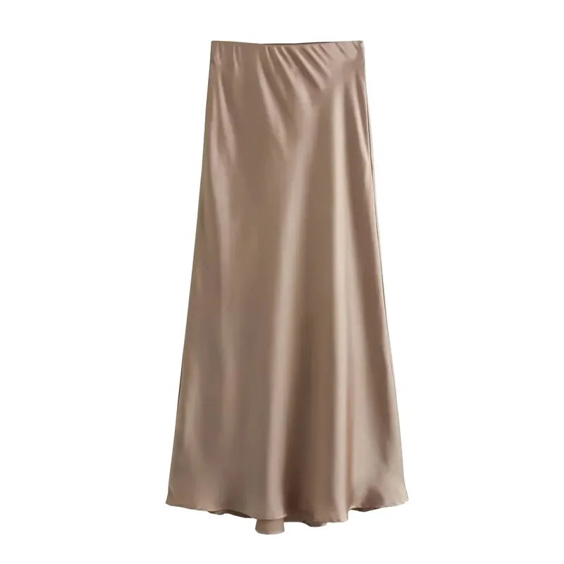 Elegant Satin Midi Skirt