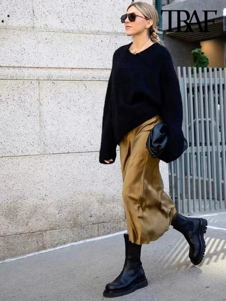 Flowing Satin Midi Skirt