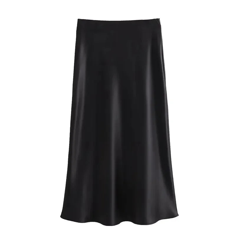Elegant Satin Midi Skirt