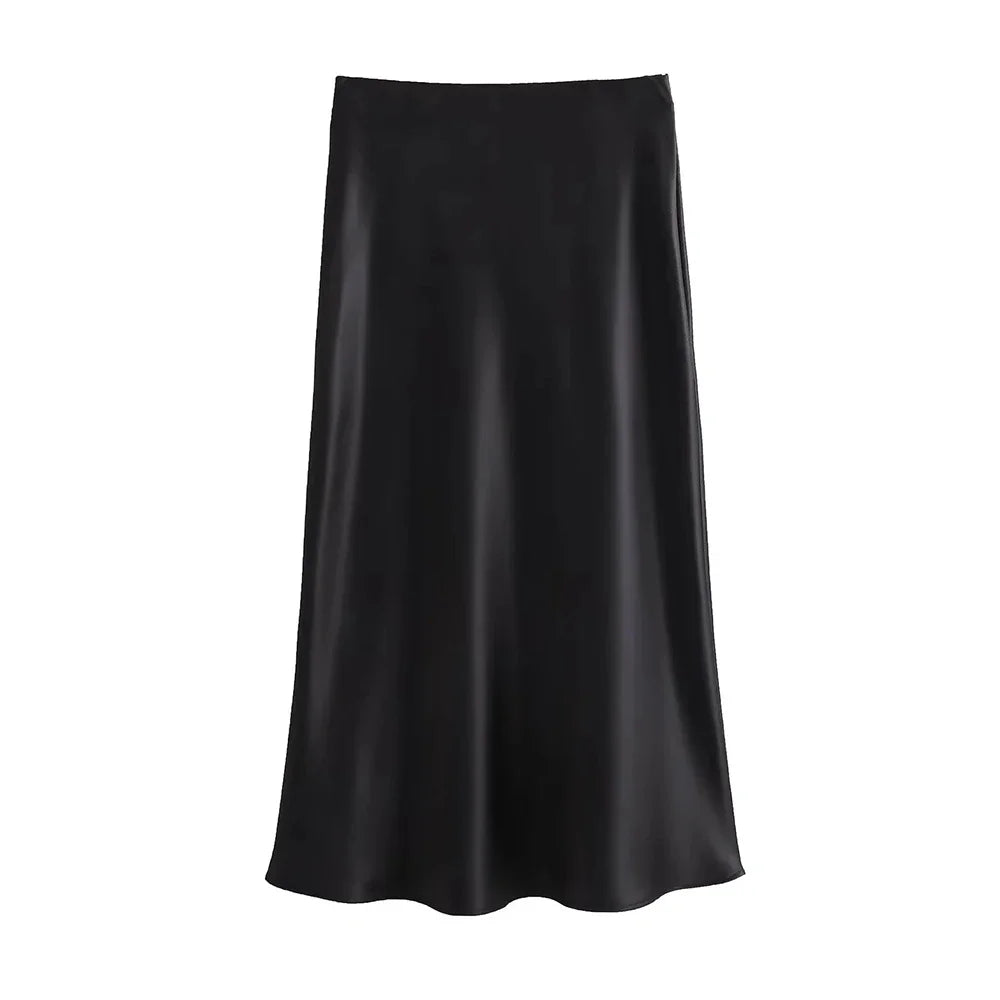 Flowing Satin Midi Skirt