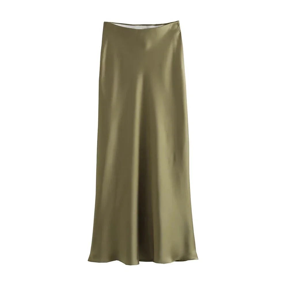 Flowing Satin Midi Skirt