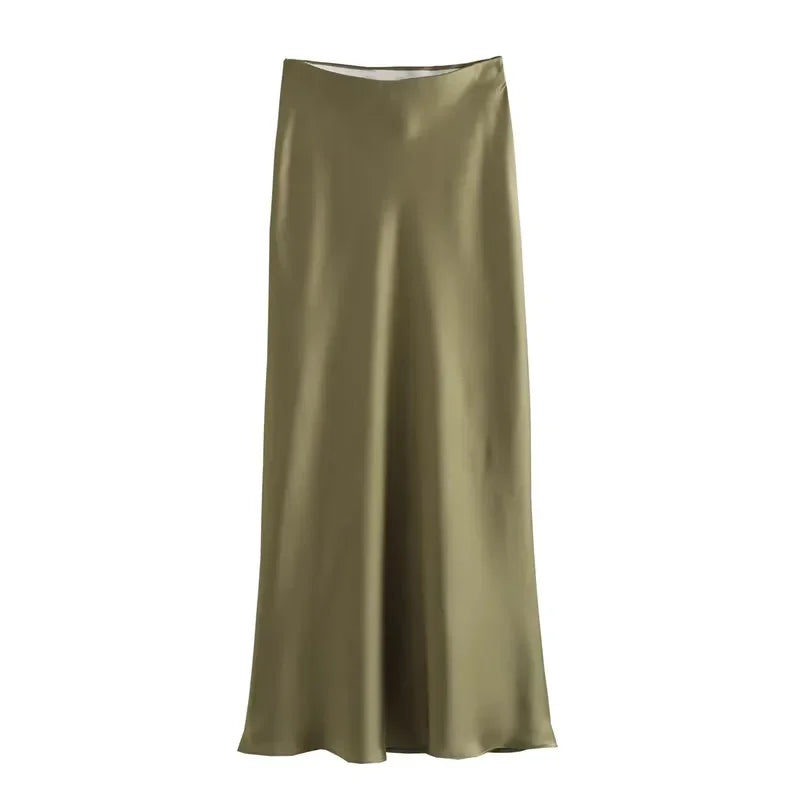 Elegant Satin Midi Skirt