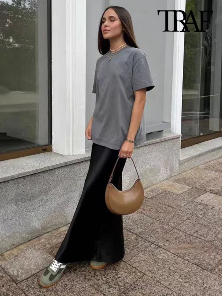 Flowing Satin Midi Skirt