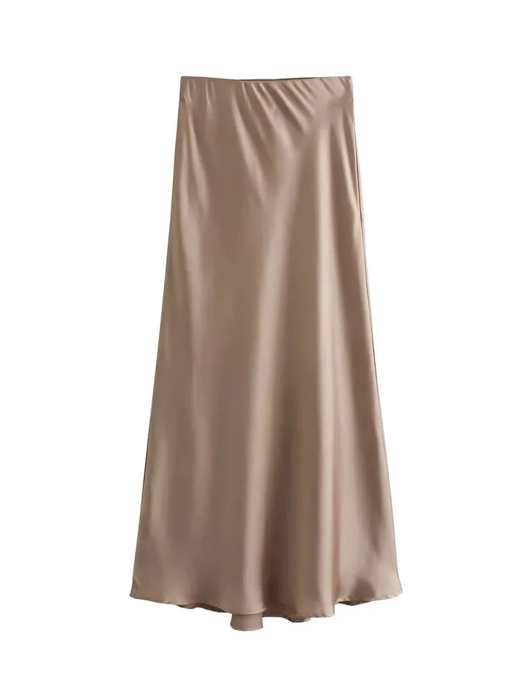 Satin Pleated Midi Skirt
