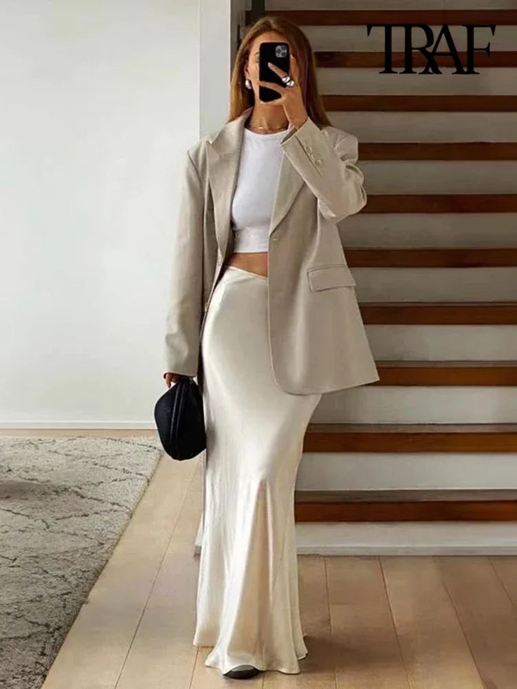 Flowing Satin Midi Skirt