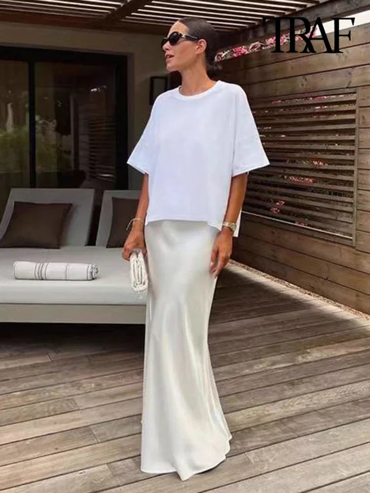 Flowing Satin Midi Skirt