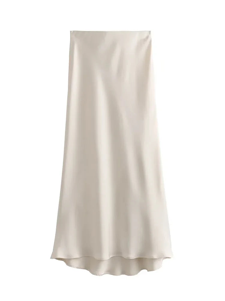 Satin Pleated Midi Skirt
