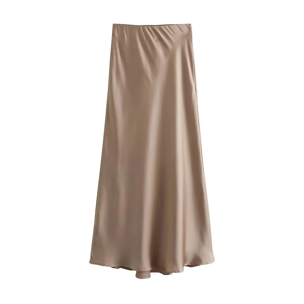 Flowing Satin Midi Skirt