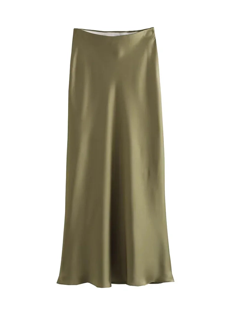 Satin Pleated Midi Skirt
