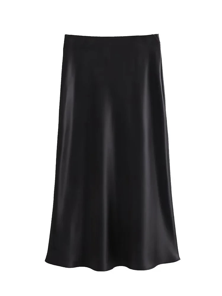 Satin Pleated Midi Skirt
